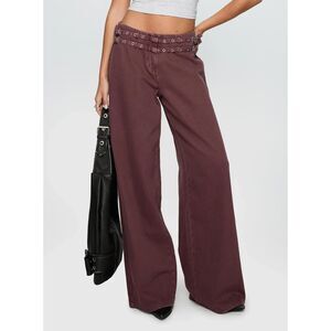 Princess Polly Baccarat Belted Low Rise Wide Leg Pants in Chocolate Brown 6 NWT